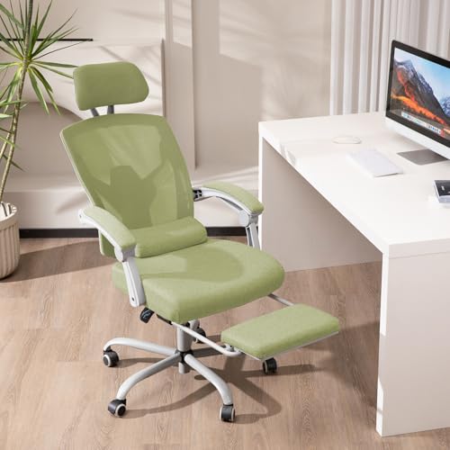Sweetcrispy Office Computer Desk Chair, Ergonomic High-Back Mesh Rolling Work Swivel Chairs with Wheels, Comfortable Lumbar Support, Comfy Arms for Home, Bedroom, Study, Student, Green | High-Back Mesh, 360° Rolling Work, Comfy Arms, Home Office Bedroom S