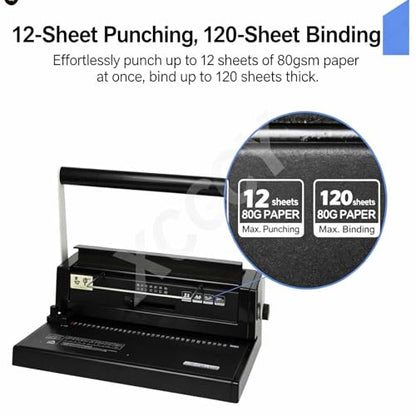 Loose Leaf Iron Ring Punching Machine, Rubber Square Hole Binding Machine, 34 Hole Manual Wire Coil Puncher, Maximum Hole Punch 120 Sheets, for A4, B5, A5 Paper Binding Machine