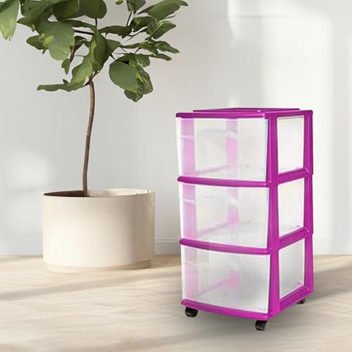 HOMZ Drawer Tower, 3-Tier Storage Cart w/Removable Wheels, Purple, 2 Pack - color: Purple, size: 2 Pack