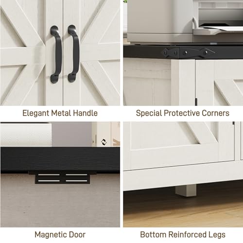 Farmhouse File Cabinet with Doors, Lateral Filing Cabinet, White and Black - color: White and Black, size: 15.75"D x 41.02"W x 28.23"H