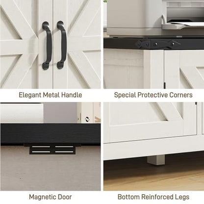 Farmhouse File Cabinet with Doors, Lateral Filing Cabinet, White and Black - color: White and Black, size: 15.75"D x 41.02"W x 28.23"H
