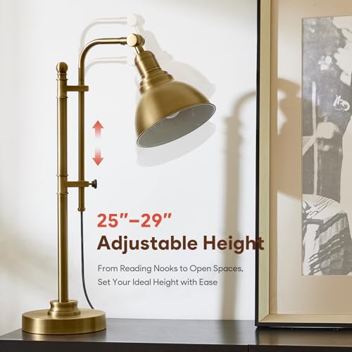 VONLUCE Rustic Desk Lamp, Adjustable Industrial Table Lamp for Home Office - color: Brass