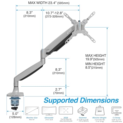AVLT Single Monitor Arm Desk Mount for 17-45" Screens, Heavy Duty - Gray - color: Gray