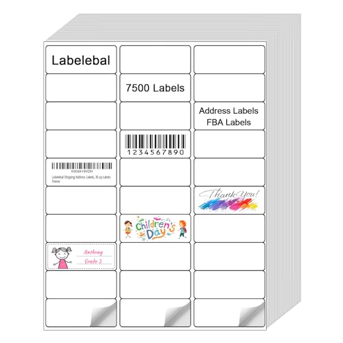 (7500 Pcs/250 Sheets) A4 30 Up Shipping Address Labels, 30 Per Page,1" x2-5/8 Mailing Label, 30-UP White Shipping Labels for Inkjet or Laser Printer, - color: 30 Up-7500 Labels