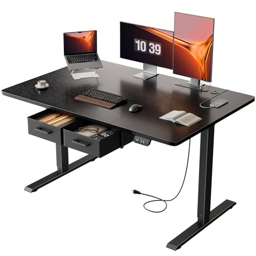 HLDIRECT 47" Electric Standing Desk with Outlets & 2 Drawers, Black - color: Black, size: 47 inch
