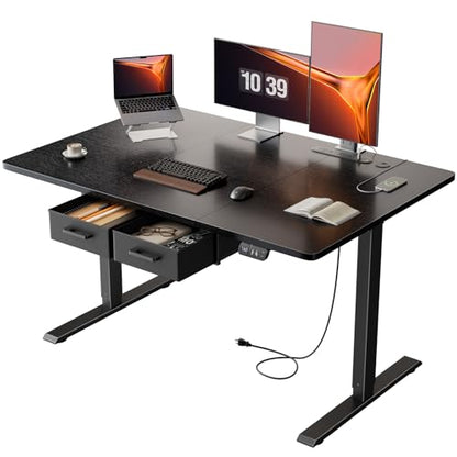 HLDIRECT 47" Electric Standing Desk with Outlets & 2 Drawers, Black - color: Black, size: 47 inch
