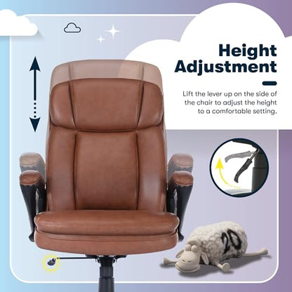 Serta Fairbanks Big & Tall Executive Office Chair, Ergonomic High-Back with Lumbar Support, Semi-Plush Seat Cushion and Body Pillows, Padded Armrests, Nylon Swivel Base, Bonded Leather, Cognac Brown - color: Cognac, size: 350 lbs