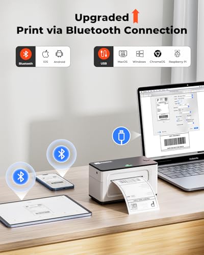 MUNBYN Bluetooth Thermal Label Printer 941BP, 300DPI Wireless 4x6 Shipping - color: White