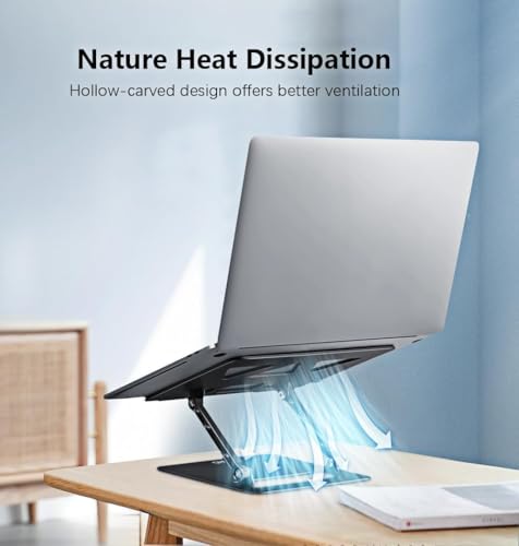 Aoviho Adjustable Laptop Stand for Desk, Portable Laptop Stand Holder and Riser, Foldable Aluminum Notebook Computer Stand for MacBook Air Pro HP Lenovo Dell Samsung Chromebook, 10-15.6 inch, Black - color: Black