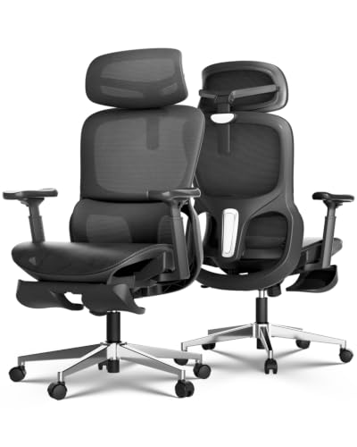 Hbada P2 Ergonomic Office Chair, Office Chair with 3D Lumbar Support, Ergonomic Chair with 3D 360° Rotation Arms & 3D Headrest, 135° Stepless Tilt Function, Black - color: Carbon Black