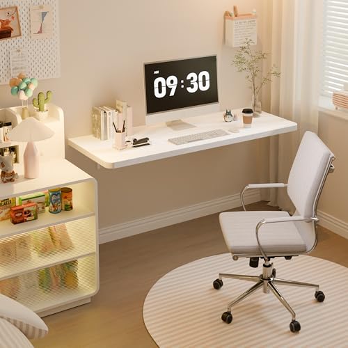 Dogsky Floating Wall Desk 48" x 16" - 300 lbs Heavy Duty Solid Pine - color: White, size: 48" x 16"
