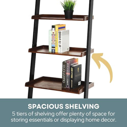 Convenience Concepts French Country Ladder Bookshelf 25" - Classic Living Room Bookcase for Traditional, Modern Office, Family Room & Home Office, Dark Walnut - color: Dark Walnut / Black