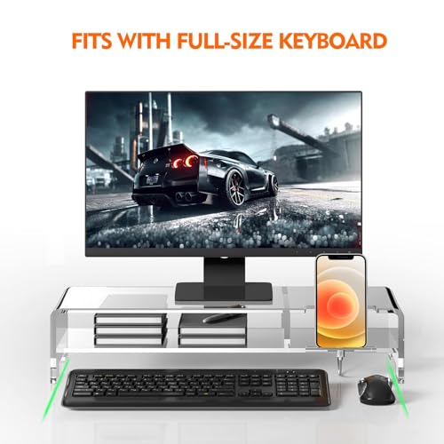 BEYGORM Acrylic Monitor Stand for Full Keyboard, 20" Wide 2-Tier