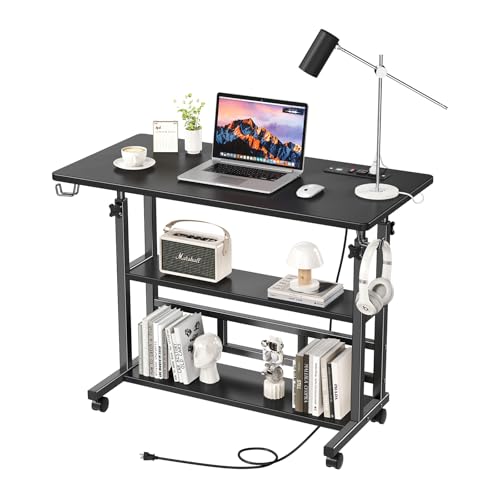 Adjustable Height Standing Desk, Rolling Stand Up Desk with Storage Shelves, 31.5" Small Mobile Computer Desk, Portable Laptop Table (Simple Black) - color: Black, size: 31.5" Simple