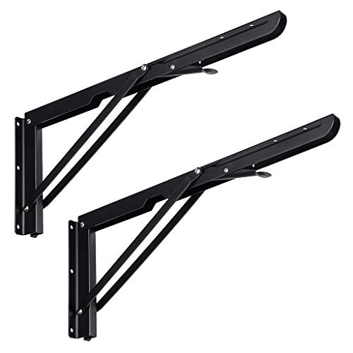 Sumnacon Sturdy Folding Shelf Brackets - Heavy Duty Metal Triangle Table Bench 2 Pcs Folding Shelf Bracket White for Wall Mounted (16 Inch Black) - color: Black, size: 16 Inch