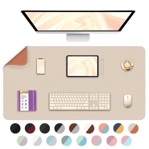 Bleswin Multifunctional Large Desk Mat, Double Sided Computer Desk pad, Extended Mouse Mat, Office Desk Protector with Waterproof PU Leather, 35.4''×16.9'', Office Home Writing Pad (Beige+Orange) - color: Beige+orange, size: 35.4'' × 16.9''