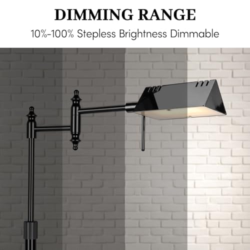 Bairth Black Chrome Reading Floor Lamp, Dimmable Pharmacy Standing Lamp | 3 Color Temperature, Dimmable, 17W LED, Height Adjustable, 360°Swing Arm, for Living Room, Bedroom, Office, Craft & Sewing - color: Black Chrome