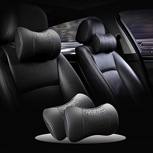 HAOTULE Car Leather Neck Pillows, Neck Rest Cushions,100% Memory Foam Cervical Support, Comfortable Travel car Seats and Home Office Soft Pillows, Black a Set (2 pcs) - color: Black