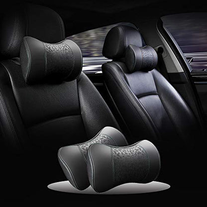 HAOTULE Car Leather Neck Pillows, Neck Rest Cushions,100% Memory Foam Cervical Support, Comfortable Travel car Seats and Home Office Soft Pillows, Black a Set (2 pcs) - color: Black