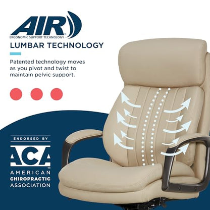 La-Z-Boy High-Back Ergonomic Office Chair, AIR Lumbar Support Leather Chair | Nova, 350lb Capacity Executive Task Chair, Padded Headrest & Arms, Layered Foam Seat Cushion, Swivel, Back Pain Relief, Cream - color: Cream