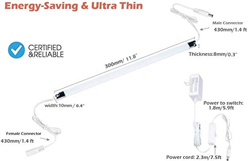 Cefrank LED Display Lights, 6-Pack Linkable Under Cabinet Lighting 6000K | Daylight White Shelf lights for Kitchen Counter, Closet, Workbench, Pantry, Locker, Showcase Display, Vanity - color: White