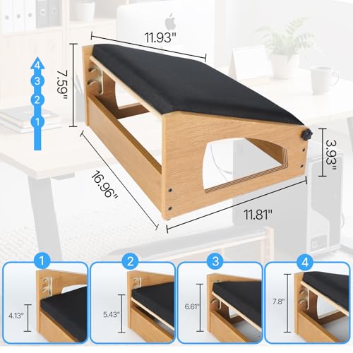 Ergonomic Foot Rest Under Desk,4 Adjustable Height Foot Stool - color: Natural02