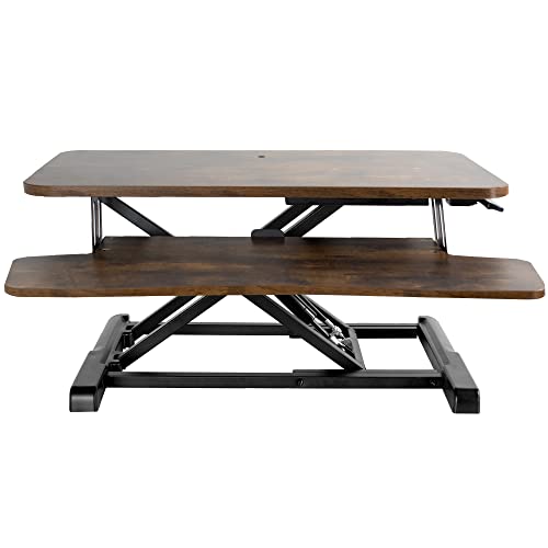 VIVO Rustic Vintage Brown 28 in Standing Desk Converter, DESK-V028KN - color: Vintage Brown, size: 28"