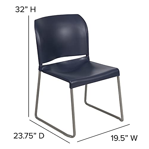 EMMA + OLIVER Navy Home and Office Guest Chair with Full Back | Sled Base, Powder Coated, Contoured, 880 LBS. Weight Capacity - color: Navy