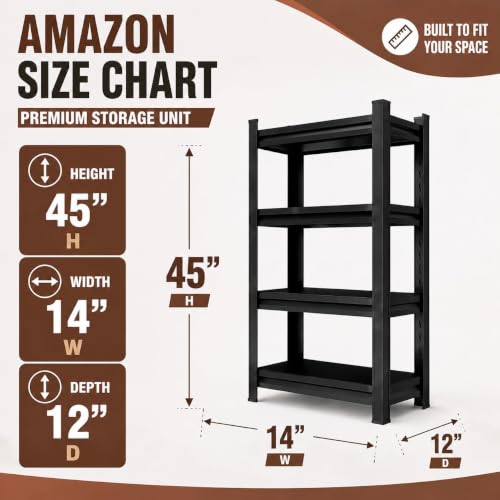 Heavy Duty 4 Tier Metal Book Shelf Adjustable Bookcase | 2400 LBS Bolt-free Storage Shelves with Deep Bookshelf for living Room, Office and Garage Storage, 14"Wx 12"Dx 45"H - size: Enhanced 4 Tier-14"Wx 12"Dx 45"H