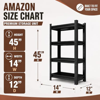Heavy Duty 4 Tier Metal Book Shelf Adjustable Bookcase | 2400 LBS Bolt-free Storage Shelves with Deep Bookshelf for living Room, Office and Garage Storage, 14"Wx 12"Dx 45"H - size: Enhanced 4 Tier-14"Wx 12"Dx 45"H