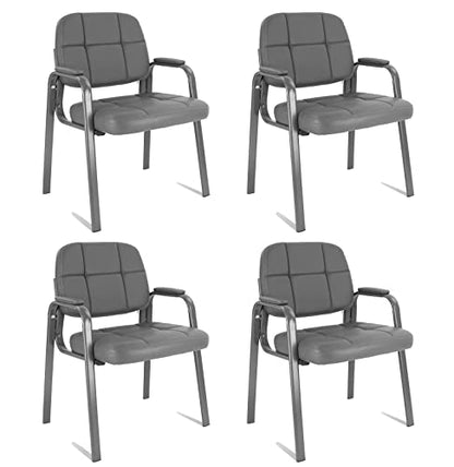 CLATINA Office Reception Guest Chair with Bonded Leather Padded Arm Rest, Ergonomic Guest Chair for Waiting Room Lobby Meeting Church Conference School, Grey 4 Pack - size: 4 Pack