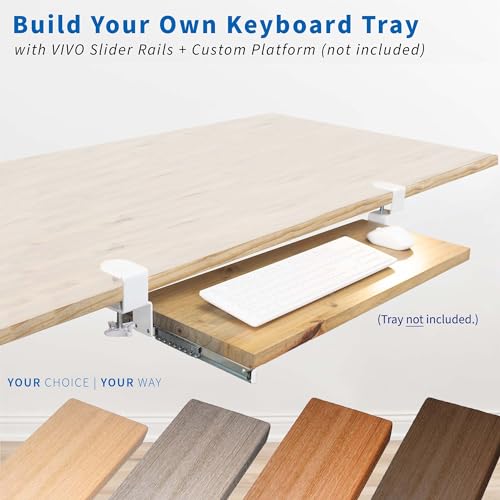 VIVO Clamp and 12 inch Rail Set for DIY Custom Wooden Keyboard Trays (Tray Not Included), Under Desk Pull Out Slider Track with Extra Sturdy C-clamp Mount System, White, MOUNT-RAIL02W - color: White