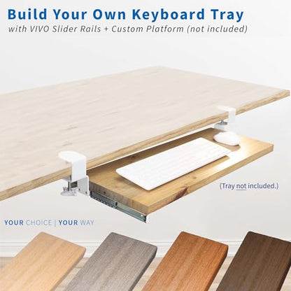 VIVO Clamp and 12 inch Rail Set for DIY Custom Wooden Keyboard Trays (Tray Not Included), Under Desk Pull Out Slider Track with Extra Sturdy C-clamp Mount System, White, MOUNT-RAIL02W - color: White