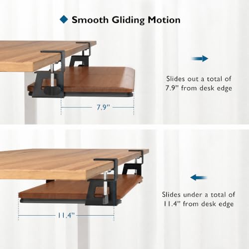 BONTEC Under Desk Keyboard Tray, Pull-Out Keyboard & Mouse Platform | C-Clamp Mount, Space-Saving Ergonomic Slide-Out Drawer, 31.3 in Including Clamps, 20 x 11.8 in Tray, Walnut - color: Walnut, size: 20" x 11.8"