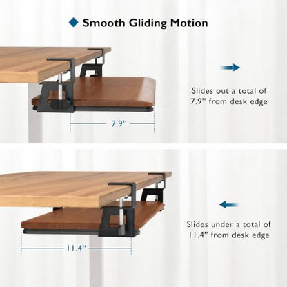 BONTEC Under Desk Keyboard Tray, Pull-Out Keyboard & Mouse Platform | C-Clamp Mount, Space-Saving Ergonomic Slide-Out Drawer, 31.3 in Including Clamps, 20 x 11.8 in Tray, Walnut - color: Walnut, size: 20" x 11.8"