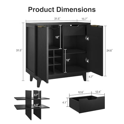 Fluted Coffee Bar Cabinet with Storage, Modern Sideboard Buffet Cabinet - color: Black, size: Coffee Bar - 15.7"D x 31.5"W x 31.5"H