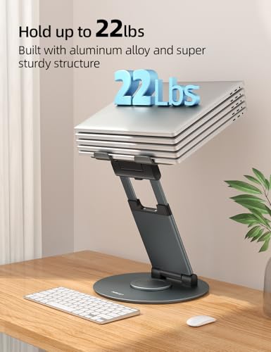 Nulaxy 18" Height Telescopic 360 Rotating Aluminum Laptop Stand Desk, Gray | Ergonomic Computer Holder Riser with Heat-Vent, Standing Desk Converter Holds 22 Lbs for Office Desk Use Fits 10-17" Laptops - color: A-Gray