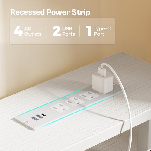 Huuger 47 inch Computer Desk with Power Outlets & 4 Drawers - color: White, size: 47 Inch