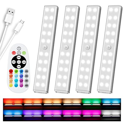 48 LED Under Cabinet Lighting Wireless, 15 Colors Changeable Rechargeable RGB Under Cabinet Lights Remote Control Under Counter Lights Mini Night Light Bar for Indoor Display Shelf, 4 Pack | 15 Colors , Under Cabinet Lights, Remote Control, Timer, Dimmabl