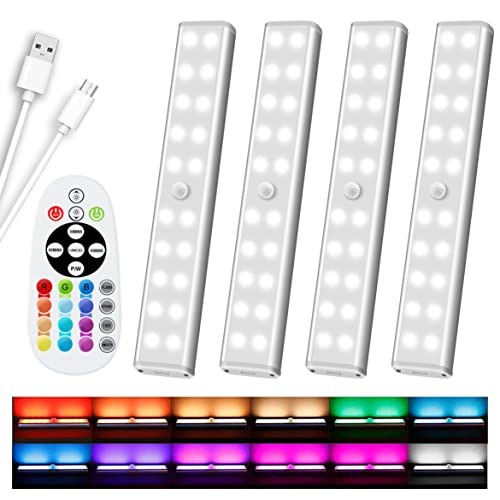 48 LED Under Cabinet Lighting Wireless, 15 Colors Changeable Rechargeable RGB Under Cabinet Lights Remote Control Under Counter Lights Mini Night Light Bar for Indoor Display Shelf, 4 Pack | 15 Colors , Under Cabinet Lights, Remote Control, Timer, Dimmabl