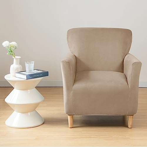 LiveGo Stretch Mid Century Modern Armchair Slipcover 1-Piece Solid Accent Chair Covers with Arms Soft Chair Slipcovers for Living Room Furniture Protector Office Reception - color: Velvet Camel