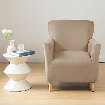 LiveGo Stretch Mid Century Modern Armchair Slipcover 1-Piece Solid Accent Chair Covers with Arms Soft Chair Slipcovers for Living Room Furniture Protector Office Reception - color: Velvet Camel