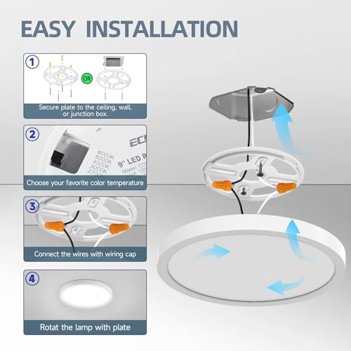 ECOELER 9“ Flush Mount Ceiling Light with 5CCT Selectable (2700K,3000K,4000K,5000K,6000K), 24W 1800Lm Dimmable Flat Ceiling Light Surface Mount for Kitchen, Hallway, Bedroom, 4Pack - color: White, size: 9Inch - 4PK