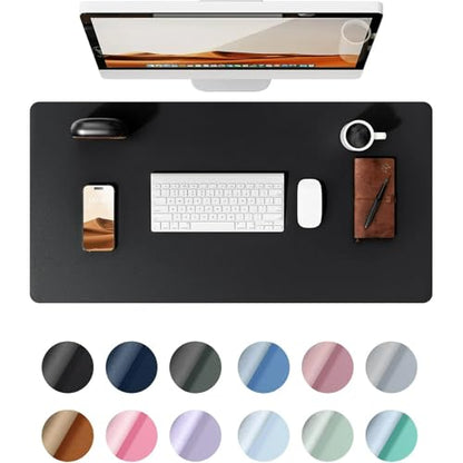 Desk Pad, Leather Non-Slip Laptop Computer Desk Keyboard Mat, Table Protector Blotter Mat, Large Mouse Pad (24" x 12")-Black - color: Black