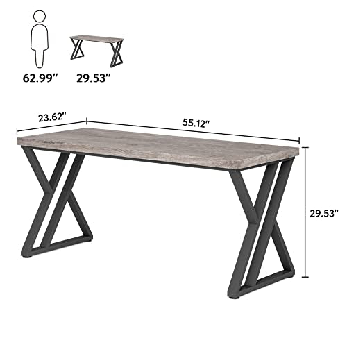LITTLE TREE 55 Inch Large Simple Industrial Computer Desk Study Writing Table Home Office Workstation,Grey - color: Grey+black