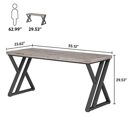 LITTLE TREE 55 Inch Large Simple Industrial Computer Desk Study Writing Table Home Office Workstation,Grey - color: Grey+black