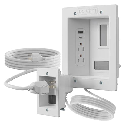 Mount-It in-Wall TV Cable Management Kit, USB-C, Dual Outlet, Cord Hider - style: Dual Outlet + USB – 5ft External / 9ft In-Wall