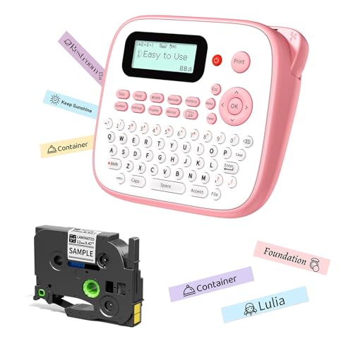D210S Pink Label Maker Machine with-Tape, Portable Kids Label Maker - color: Pink