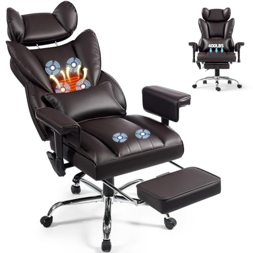 6 Points Massage Heated Home Office Chair with Foot Rest, Brwon - color: Brown