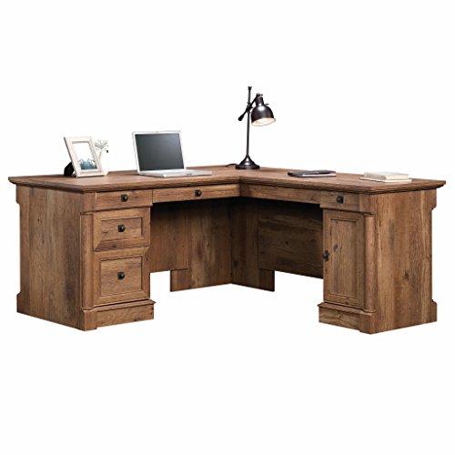 Sauder Palladia L Shaped Desk with Drawers, Office Desk with File Cabinet Storage, Cable Management, Keyboard Tray, in Vintage Oak Finish - color: Vintage Oak